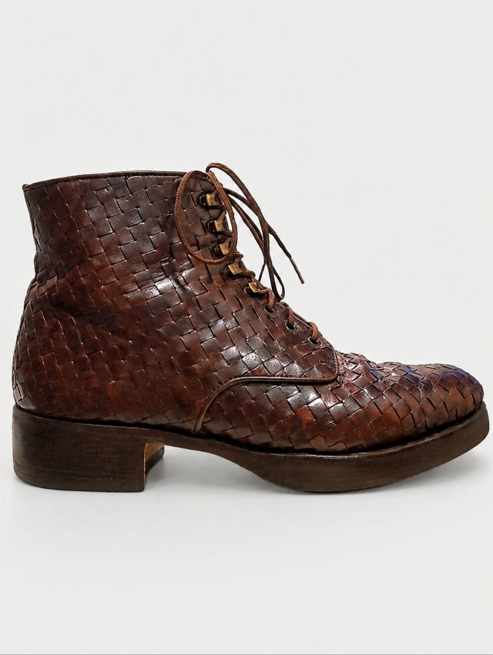 STEPHANE KELIAN | Brown Handwoven Leather Lace-Up Ankle Boots Size US 5.5